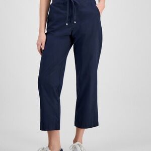 Tommy Hilfiger Women’s Cotton Tie-Front Ankle Navy Blue Pants NWT
